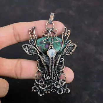 Ruby Fuchsite Pendant Copper Wire Wrapped Jewelry Moonstone Pendant Deer Face Pendant Handmade Pendant Copper Gemstone Pendant Gifts For Him