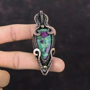 Ruby Fuchsite Pendant Copper Wire Wrapped Pendant Unique Copper Jewelry Handmade Pendant Gift For Mom Gemstone Pendant Wire Wrapping Jewelry
