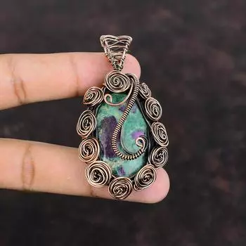 Ruby Fuchsite Pendant Copper Wire Wrapped Pendant Ruby Fuchsite Copper Jewelry Handmade Gemstone Pendant Wire Wrap Jewelry Pendant For Gifts