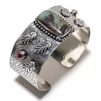 Ruby Fuchsite, Rubillite Lab-Created 925 Sterling Silver Cuff Bangle Adj. G1R91
