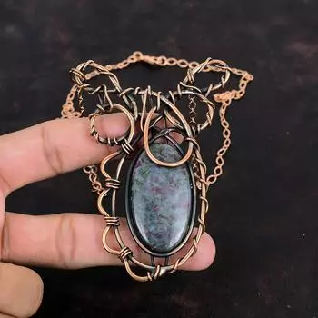 Ruby In Blue Kyanite Necklace Copper Wire Wrapped Necklace Adjustable Chain Necklace Copper Jewelry Handmade Gemstone Necklace Gifts For Her