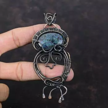 Ruby In Blue Kyanite Pendant Copper Wire Wrapped Gemstone Jewelry Handmade Wire Wrap Pendant Copper Pendant Engagement Gift Designer Pendant