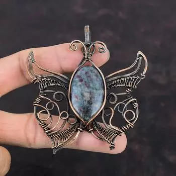 Ruby In Blue Kyanite Pendant Copper Wire Wrapped Pendant Butterfly Gemstone Pendant Handmade Decent Pendant Copper Wire Jewelry Wedding Gift