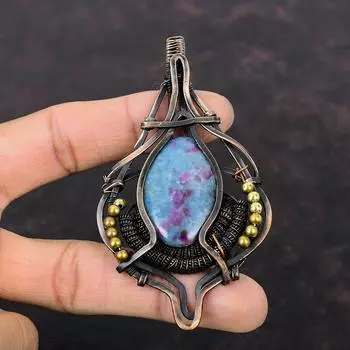 Ruby In Blue Kyanite Pendant Copper Wire Wrapped Gemstone Pendant Copper Designer Jewelry Handmade Pendant Wire Wrap Jewelry Gift For Mother