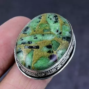 Ruby in Zoisite Gemstone Handmade 925 Steling Silver Jewelry Ring Size 8 L9H07