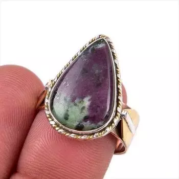 Ruby In Zoisite Handmade Lab-Created 925 Sterling Silver Two Tone Ring S.8 N1Z80