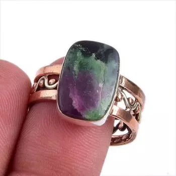 Ruby In Zoisite Handmade Lab-Created 925 Sterling Silver Two Tone Ring S.10 d4y72