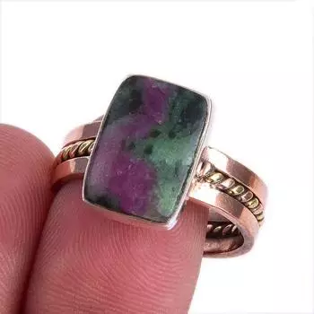 Ruby In Zoisite Handmade Lab-Created 925 Sterling Silver Two Tone Ring S.10 L3J20