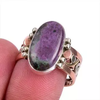 Ruby In Zoisite Handmade Lab-Created 925 Sterling Silver Two Tone Ring S.8 N2g62