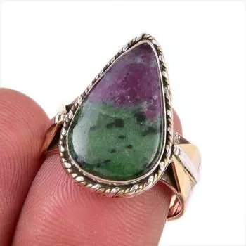 Ruby In Zoisite Handmade Lab-Created 925 Sterling Silver Two Tone Ring S.7 r6v15