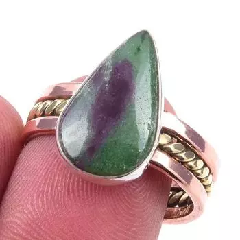 Ruby In Zoisite Handmade Lab-Created 925 Sterling Silver Two Tone Ring S.9 c6L21