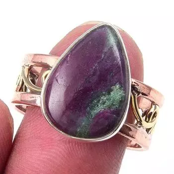 Ruby In Zoisite Handmade Lab-Created 925 Sterling Silver Two Tone Ring S.10 w9d52