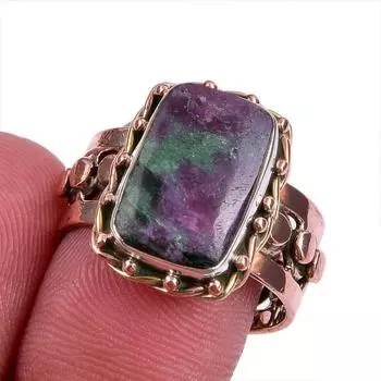 Ruby In Zoisite Handmade Lab-Created 925 Sterling Silver Two Tone Ring S.8 k8g20