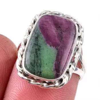 Ruby In Zoisite Handmade Lab-Created 925 Sterling Silver Jewelry Ring S.6 E4Q64