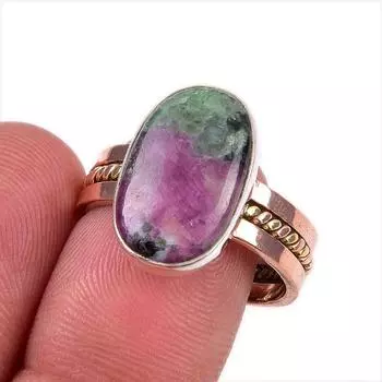Ruby In Zoisite Handmade Lab-Created 925 Sterling Silver Two Tone Ring S.9 k3a38