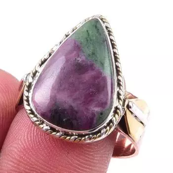 Ruby In Zoisite Handmade Lab-Created 925 Sterling Silver Two Tone Ring S.10 N8M29