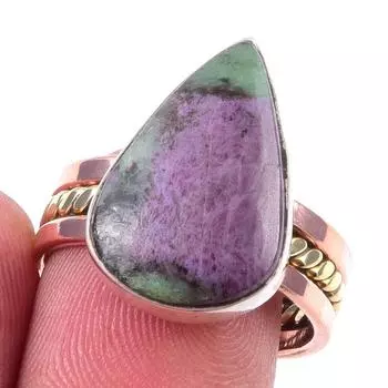 Ruby In Zoisite Handmade Lab-Created 925 Sterling Silver Two Tone Ring S.8 W3I79
