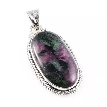 Ruby In Zoisite Handmade Lab-Created 925 Sterling Silver Gift Pendant 1.5 H3t93