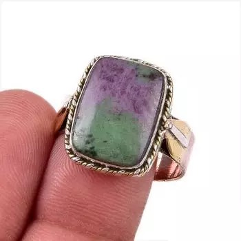 Ruby In Zoisite Handmade Lab-Created 925 Sterling Silver Two Tone Ring S.10 m2U80