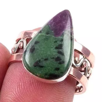 Ruby In Zoisite Handmade Lab-Created 925 Sterling Silver Two Tone Ring S.8 Y8C91