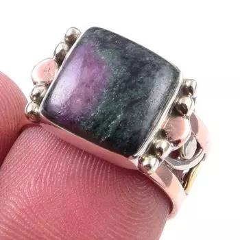 Ruby In Zoisite Handmade Lab-Created 925 Sterling Silver Two Tone Ring S.6 m7D56