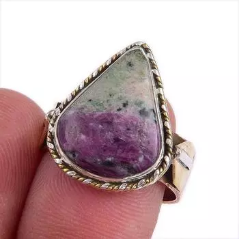 Ruby In Zoisite Handmade Lab-Created 925 Sterling Silver Two Tone Ring S.7 g8O29