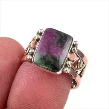 Ruby In Zoisite Handmade Lab-Created 925 Sterling Silver Two Tone Ring S.7 F4n44