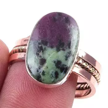 Ruby In Zoisite Handmade Lab-Created 925 Sterling Silver Two Tone Ring S.10 r9N16
