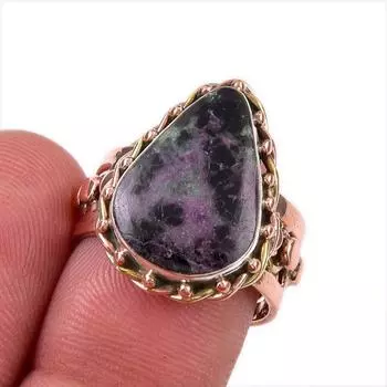 Ruby In Zoisite Handmade Lab-Created 925 Sterling Silver Two Tone Ring S.7 H2m37