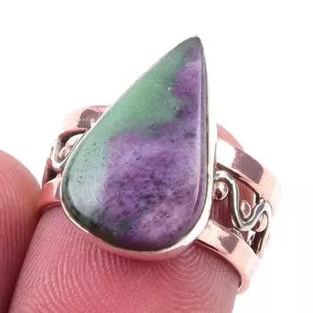 Ruby In Zoisite Handmade Lab-Created 925 Sterling Silver Two Tone Ring S.6 h9a05
