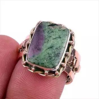 Ruby In Zoisite Handmade Lab-Created 925 Sterling Silver Two Tone Ring S.7 o9p94