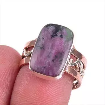 Ruby In Zoisite Handmade Lab-Created 925 Sterling Silver Two Tone Ring S.7 s3S08