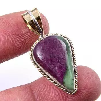Ruby In Zoisite Lab-Created 925 Sterling Silver Gift Two Tone Pendant 1.50 f2q30