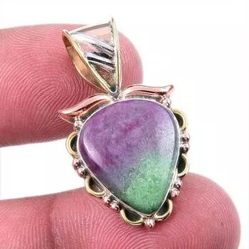 Ruby In Zoisite Lab-Created 925 Sterling Silver Gift Two Tone Pendant 1.25 s1P07