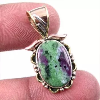 Ruby In Zoisite Lab-Created 925 Sterling Silver Gift Two Tone Pendant 1.25 z4u77