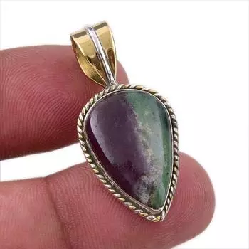 Ruby In Zoisite Lab-Created 925 Sterling Silver Gift Two Tone Pendant 1.25 G5h64