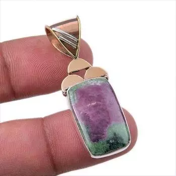 Ruby In Zoisite Lab-Created 925 Sterling Silver Gift Two Tone Pendant 1.75 R8p14