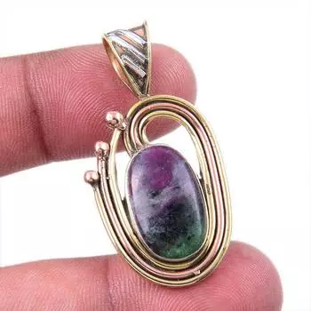 Ruby In Zoisite Lab-Created 925 Sterling Silver Gift Two Tone Pendant 1.50 i8S94