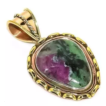 Ruby In Zoisite Lab-Created 925 Sterling Silver Gift Two Tone Pendant 1.50 G6J28