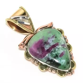 Ruby In Zoisite Lab-Created 925 Sterling Silver Gift Two Tone Pendant 1.30 u8d49