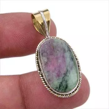 Ruby In Zoisite Lab-Created 925 Sterling Silver Gift Two Tone Pendant 1.50 B7r18
