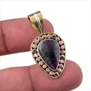 Ruby In Zoisite Lab-Created 925 Sterling Silver Gift Two Tone Pendant 1.50 p3P80