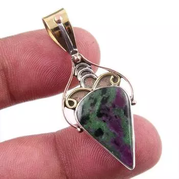 Ruby In Zoisite Lab-Created 925 Sterling Silver Gift Two Tone Pendant 1.75 d1O50