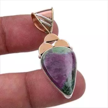 Ruby In Zoisite Lab-Created 925 Sterling Silver Gift Two Tone Pendant 1.75 s3H56