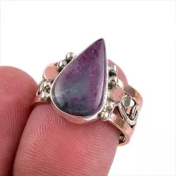 Ruby In Zoisite Lab-Created 925 Sterling Silver Jewelry Two Tone Ring S.6.5 w8P79