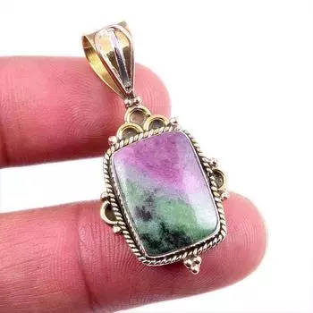 Ruby In Zoisite Lab-Created 925 Sterling Silver Gift Two Tone Pendant 1.5 c8v59