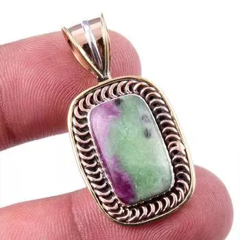 Ruby In Zoisite Lab-Created 925 Sterling Silver Gift Two Tone Pendant 1.50 Z9k53