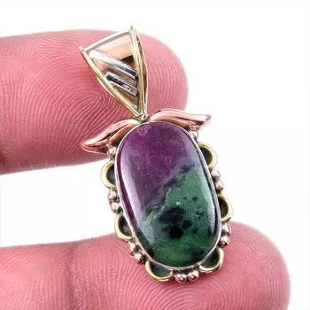 Ruby In Zoisite Lab-Created 925 Sterling Silver Gift Two Tone Pendant 1.25 P2m60