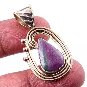 Ruby In Zoisite Lab-Created 925 Sterling Silver Gift Two Tone Pendant 1.50 s7d10
