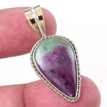 Ruby In Zoisite Lab-Created 925 Sterling Silver Gift Two Tone Pendant 1.25 k3m98